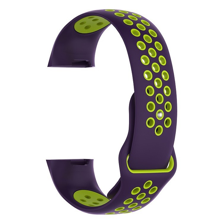 For Fitbit Charge 3 Bi-color Breathable Sports Silicone Band, Size: S (130-180mm) - Purple/Green-3