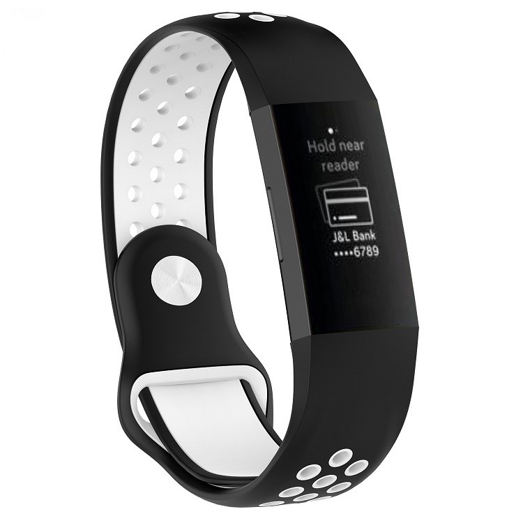 Bi-color Hollow Holes Silicone Watch Strap for Fitbit Charge 3, Size: L (160 - 240mm / 6.30 - 9.45") - Black / White-1