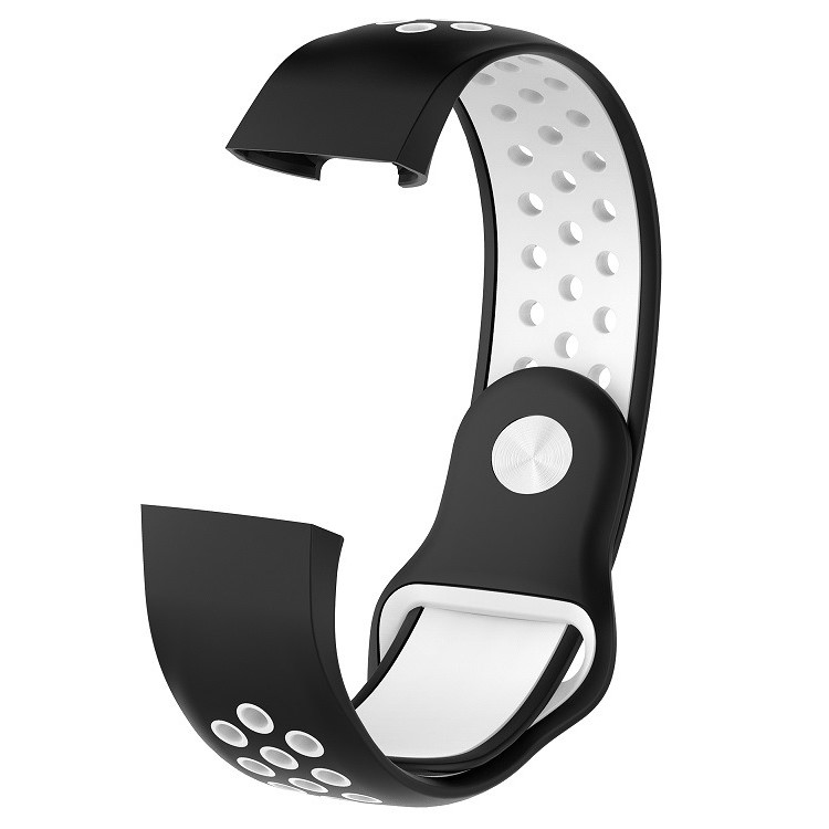 Bi-color Hollow Holes Silicone Watch Strap for Fitbit Charge 3, Size: L (160 - 240mm / 6.30 - 9.45") - Black / White-2