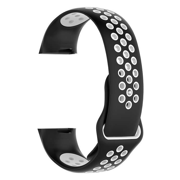 Bi-color Hollow Holes Silicone Watch Strap for Fitbit Charge 3, Size: L (160 - 240mm / 6.30 - 9.45") - Black / White-3