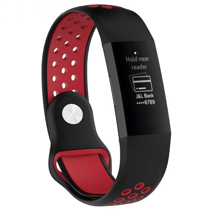Two-color Hollow Holes Silicone Watch Band Strap for Fitbit Charge 3, Size: L (160 - 240mm / 6.30 - 9.45") - Black / Red-1