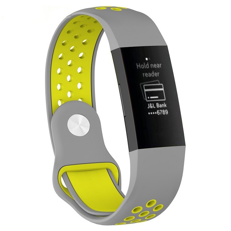 Two-tone Adjustable Silicone Smart Watch Wristband for Fitbit Charge 3, Size: L (160 - 240mm / 6.30 - 9.45") - Grey / Yellow-1