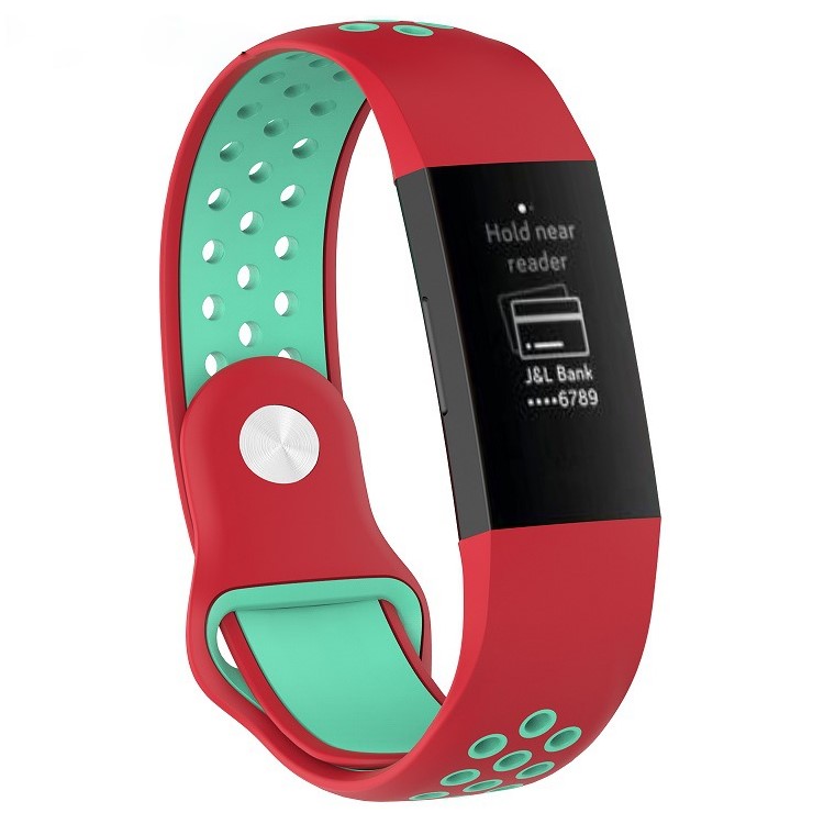 Bi-color Silicone Watch Band Adjustable Size for Fitbit Charge 3, Size: L (160 - 240mm / 6.30 - 9.45") - Red / Cyan-1