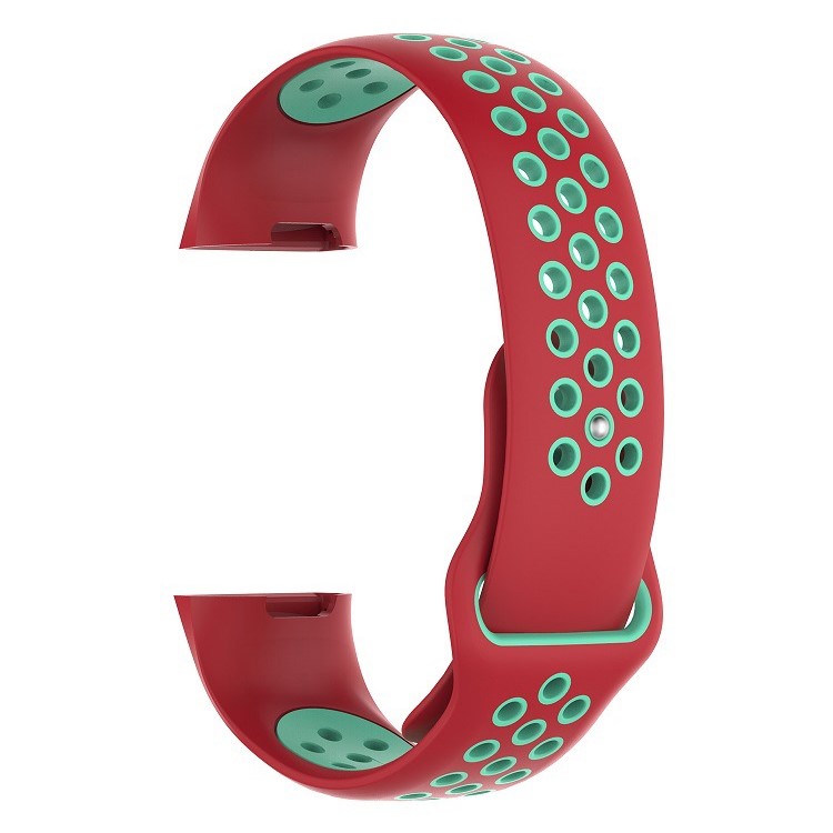Bi-color Silicone Watch Band Adjustable Size for Fitbit Charge 3, Size: L (160 - 240mm / 6.30 - 9.45") - Red / Cyan-3