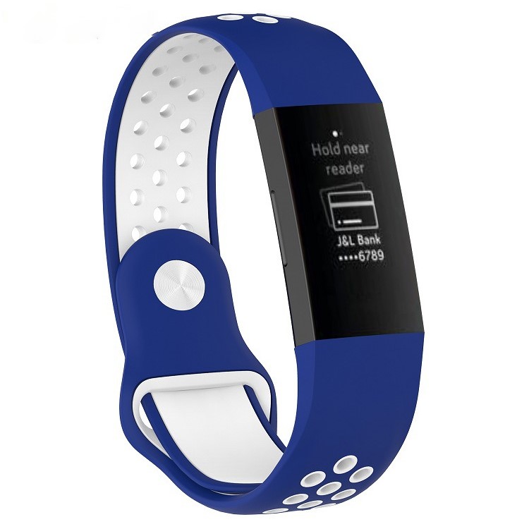 Adjustable Size Bi-color Silicone Smart Watch Strap Band for Fitbit Charge 3, Size: L (160 - 240mm / 6.30 - 9.45") - Blue / White-1