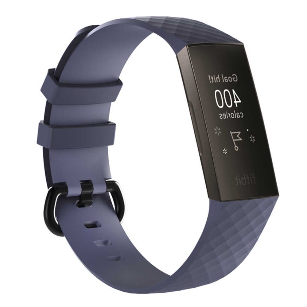 Geometric Pattern Soft Silicone Watchband Strap for Fitbit Charge 3 - Black Blue-2