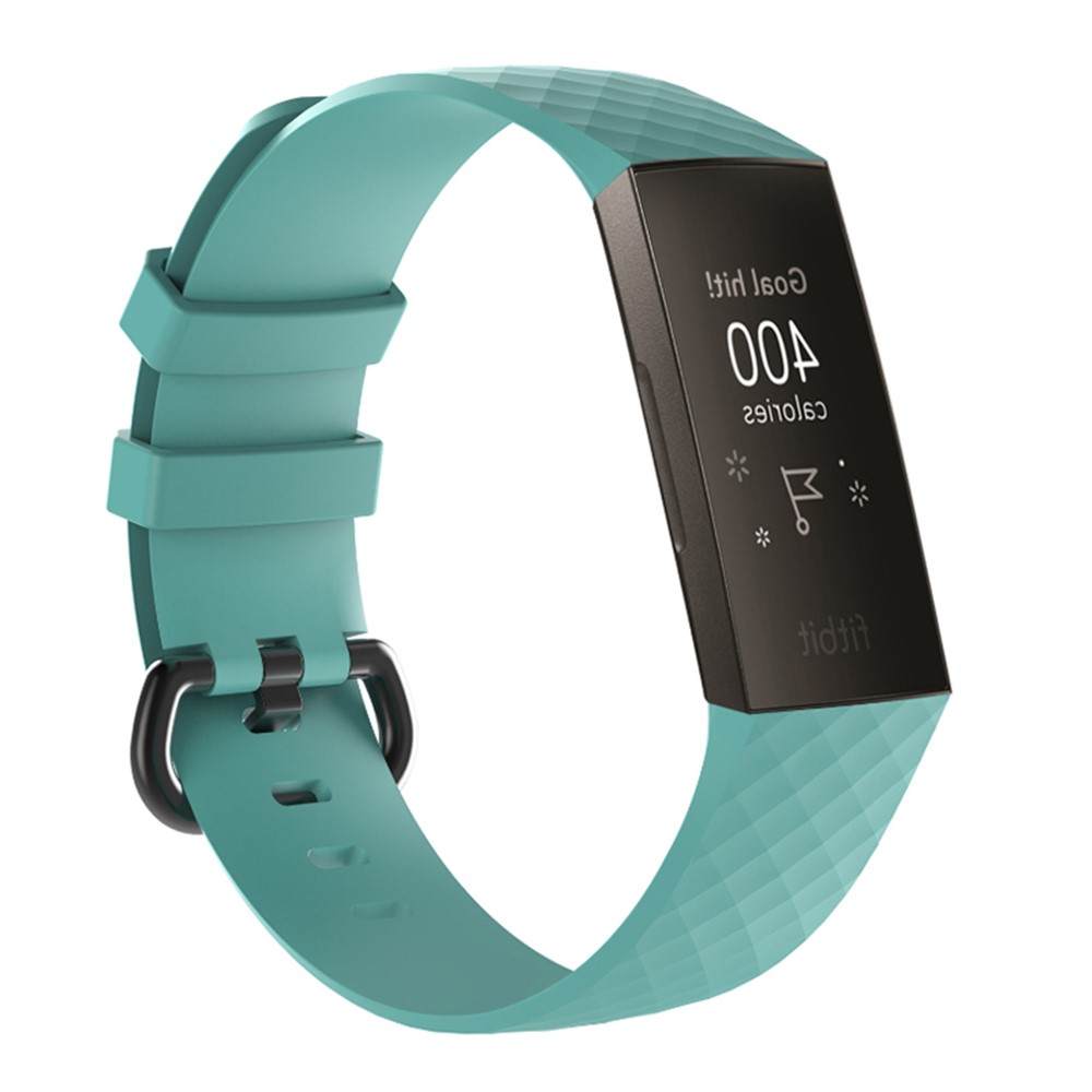 Geometric Pattern Soft Silicone Watchband Wrist Strap Replace Part for Fitbit Charge 3 - Cyan-2
