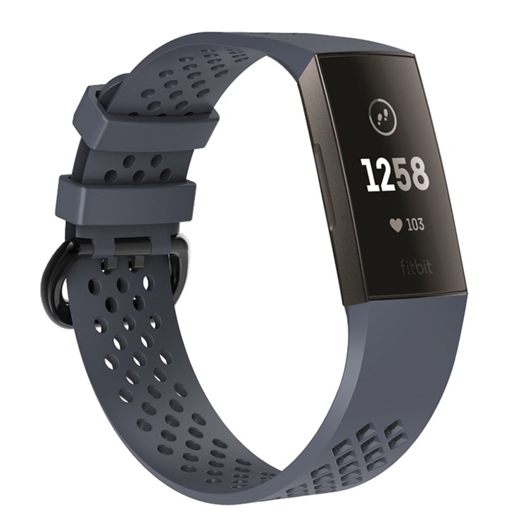 Soft Silicone Sports Replacement Watchband for Fitbit Charge 3, Size: L - Black Blue-2