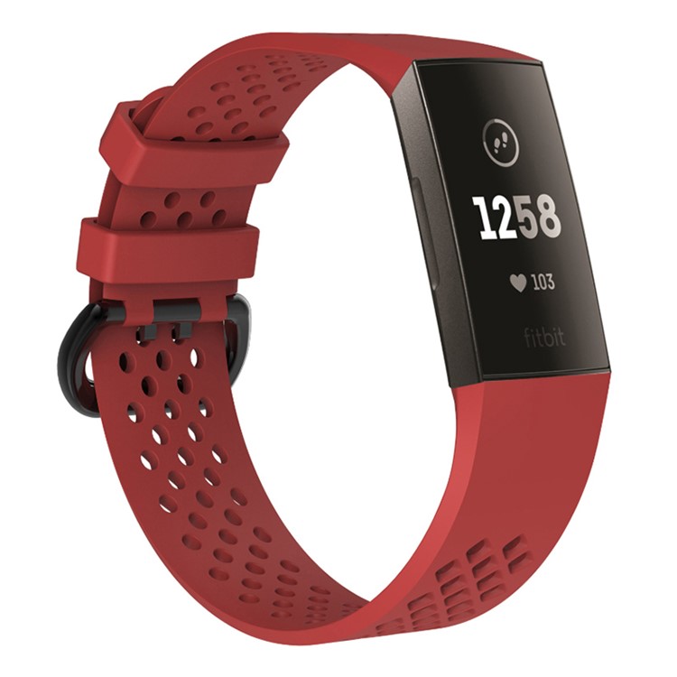 Flexible Silicone Sports Watch Wrist Band for Fitbit Charge 3, Size: L - Red-2