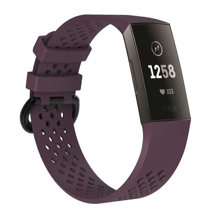 Silicone Sports Breathable Watch Band Strap for Fitbit Charge 3, Size: L - Purple-2