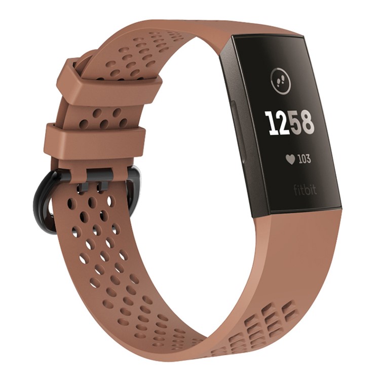 Soft Silicone Sports Watch Breathable Wrist Band for Fitbit Charge 3, Size: L - Coffee-2