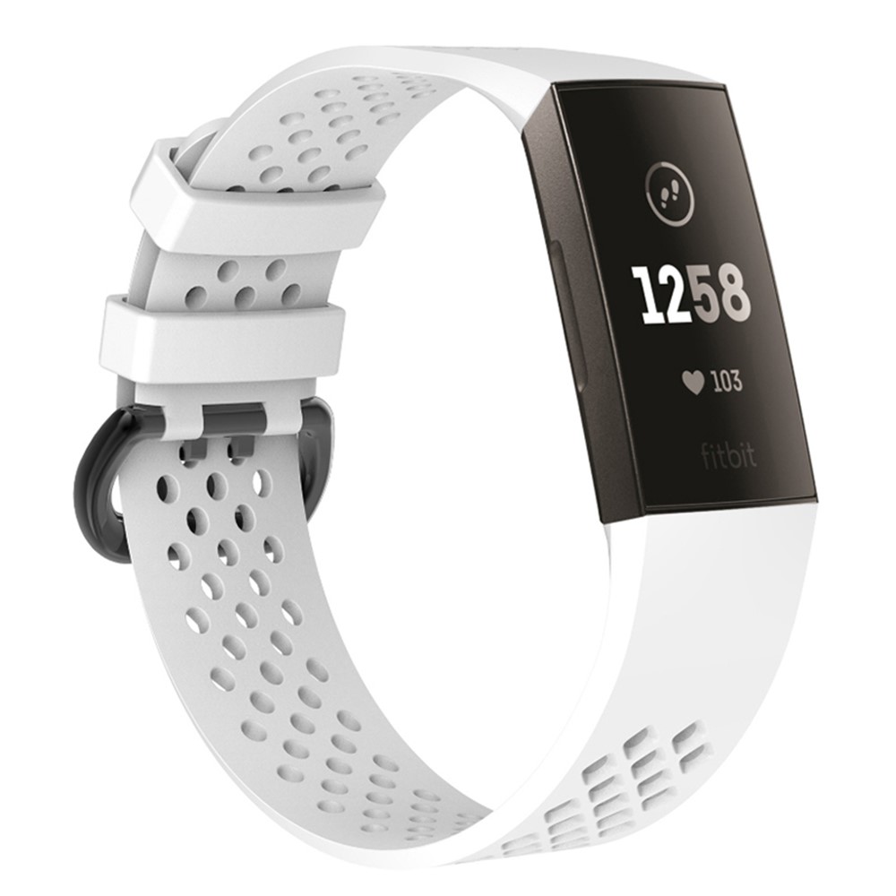 Breathable Hollow Silicone Watch Strap for Fitbit Charge 3, Size: S - White-2