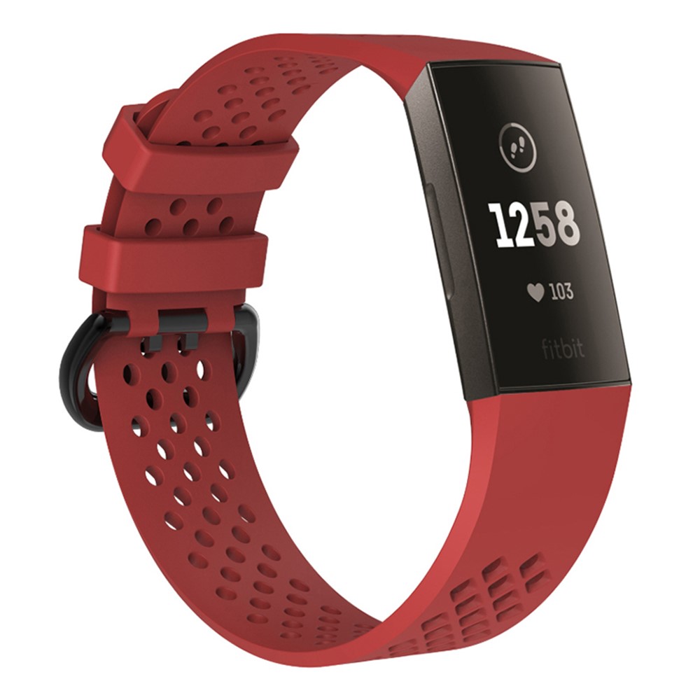Breathable Hollow Silicone Watch Band Replacement for Fitbit Charge 3, Size: S - Red-1