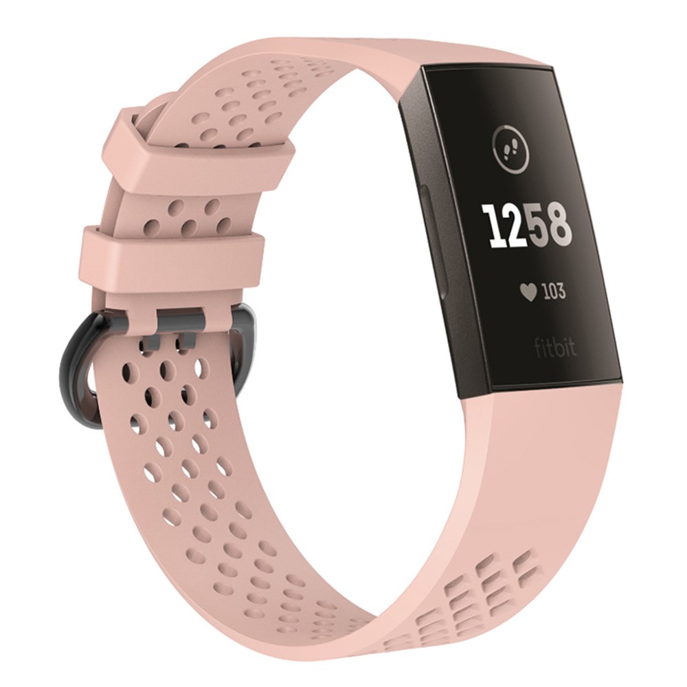 Breathable Hollow Silicone Sport Watch Band for Fitbit Charge 3, Size: S - Pink-2