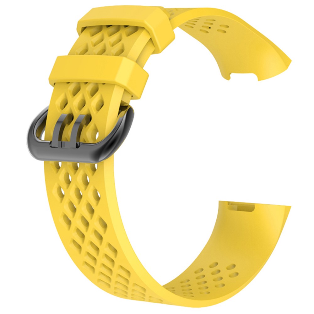 Breathable Hollow Silicone Sport Watch Strap for Fitbit Charge 3, Size: S - Yellow-1