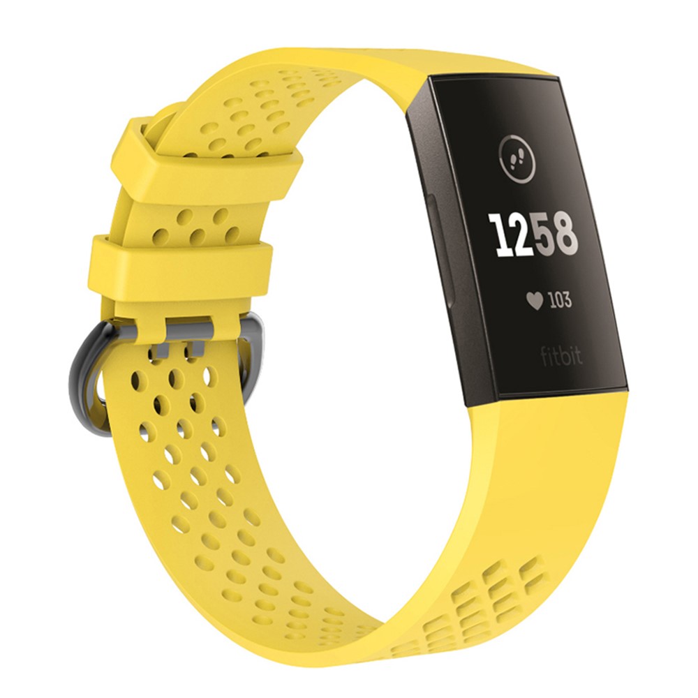 Breathable Hollow Silicone Sport Watch Strap for Fitbit Charge 3, Size: S - Yellow-2
