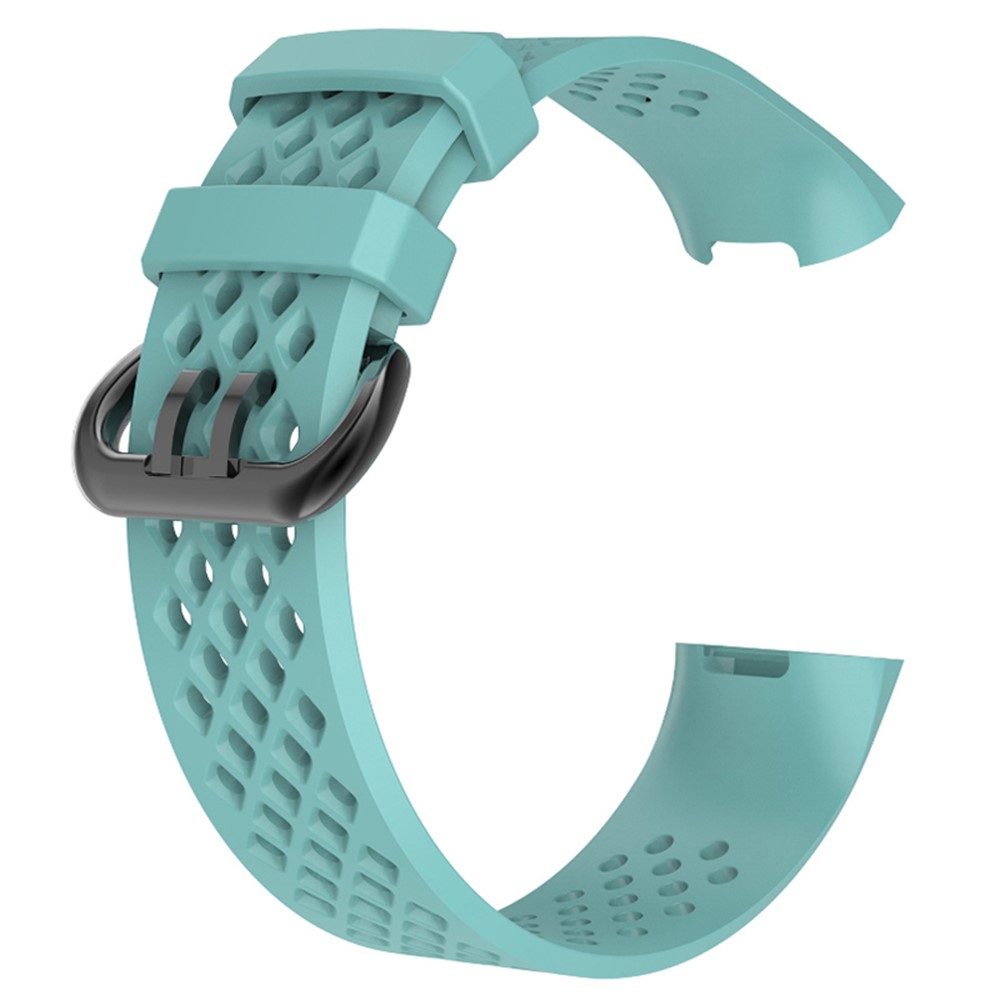 Breathable Hollow Silicone Watch Strap Band for Fitbit Charge 3, Size: S - Cyan-1
