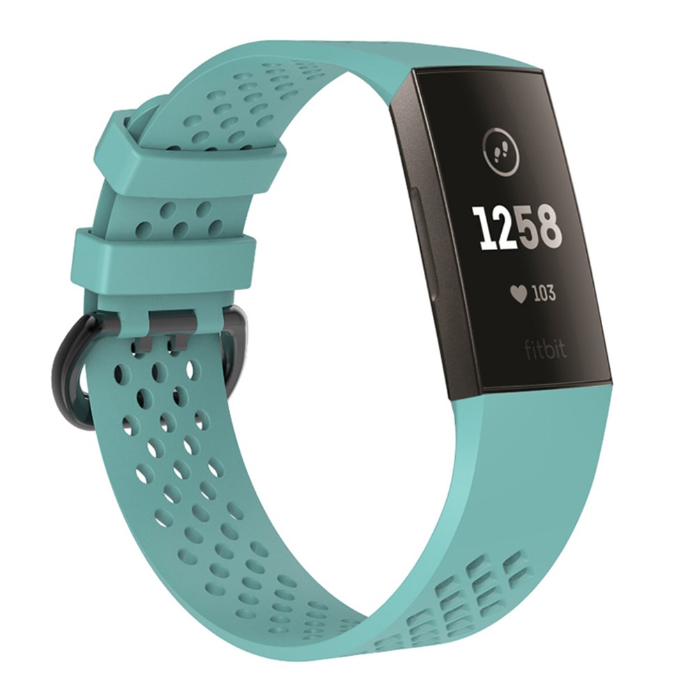 Breathable Hollow Silicone Watch Strap Band for Fitbit Charge 3, Size: S - Cyan-2