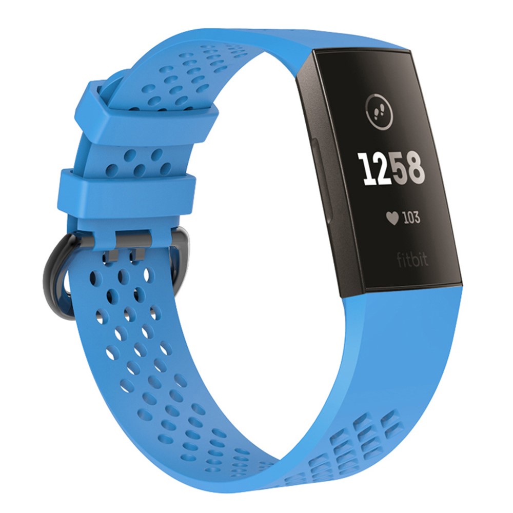 Breathable Hollow Silicone Watchband Replacement for Fitbit Charge 3, Size: S - Light Blue-2