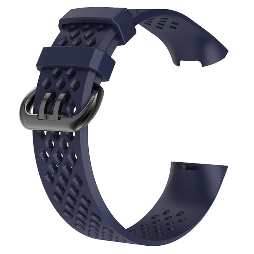 Breathable Hollow Silicone Watch Strap Replacement for Fitbit Charge 3, Size: S - Dark Blue-1