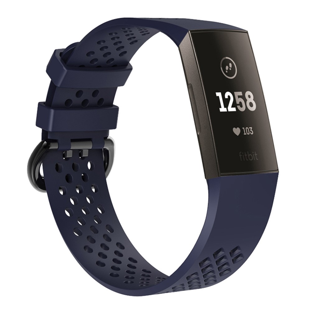 Breathable Hollow Silicone Watch Strap Replacement for Fitbit Charge 3, Size: S - Dark Blue-2