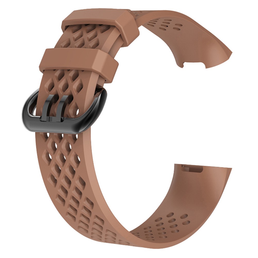 Breathable Hollow Silicone Sports Watch Bracelet for Fitbit Charge 3, Size: S - Brown-1
