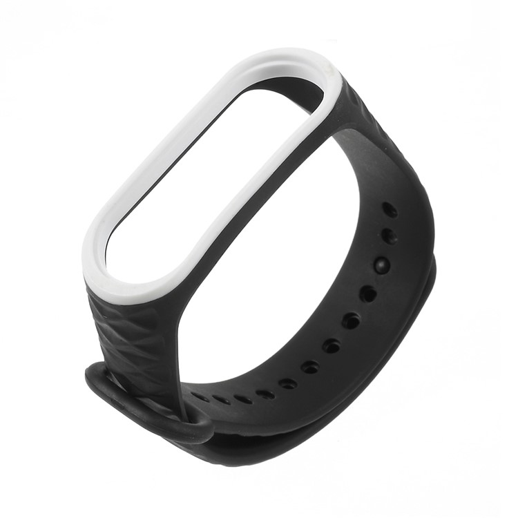 Soft Silicone Wrist Band for Xiaomi Mi Band 3 [Bi-color] [Rhombus Texture] - White / Black-1