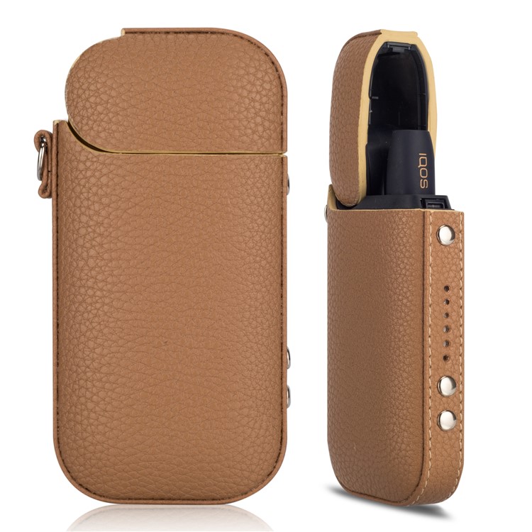 

Портативный Кожаный Личиевый Защитный Чехол Для Электронной Сигареты IQOS 2.0 / 2.4 Plus - Коричневый