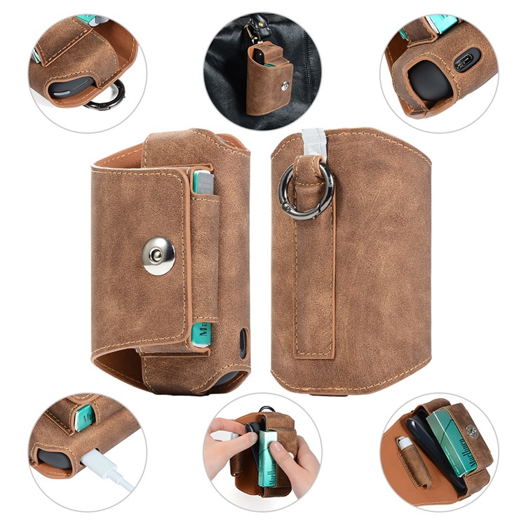Retro Split Leather Case for IQOS 3 E-Cigarette - Brown-11