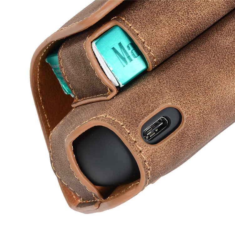 Retro Split Leather Case for IQOS 3 E-Cigarette - Brown-7