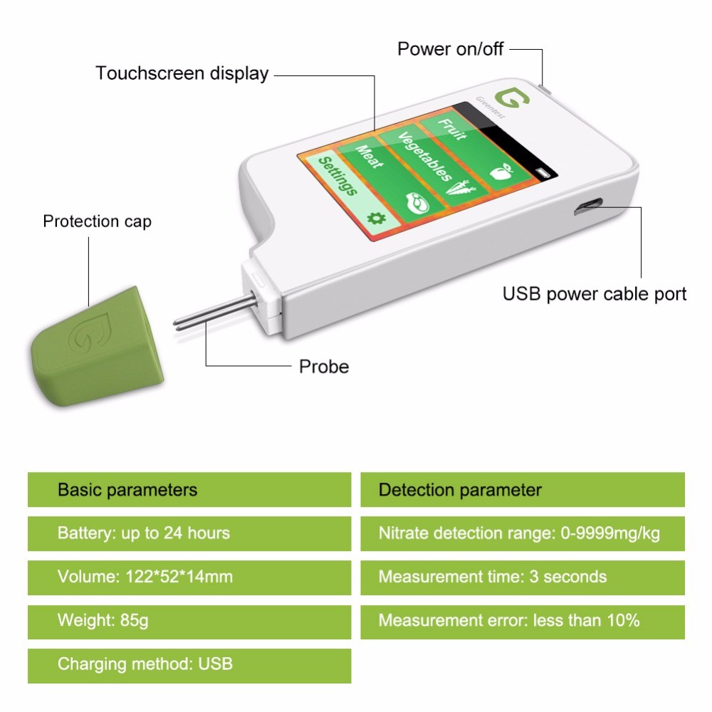 GREENTEST 2 Digital Food Nitrate Tester Fruit Vegetable Meat Nitrate Detection Safety - EU Plug-4