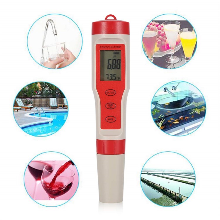 Portable PH/EC/TDS/TEMP 4 in 1 Test Pen PH Meter Water Quality Monitor Tester Detector-7