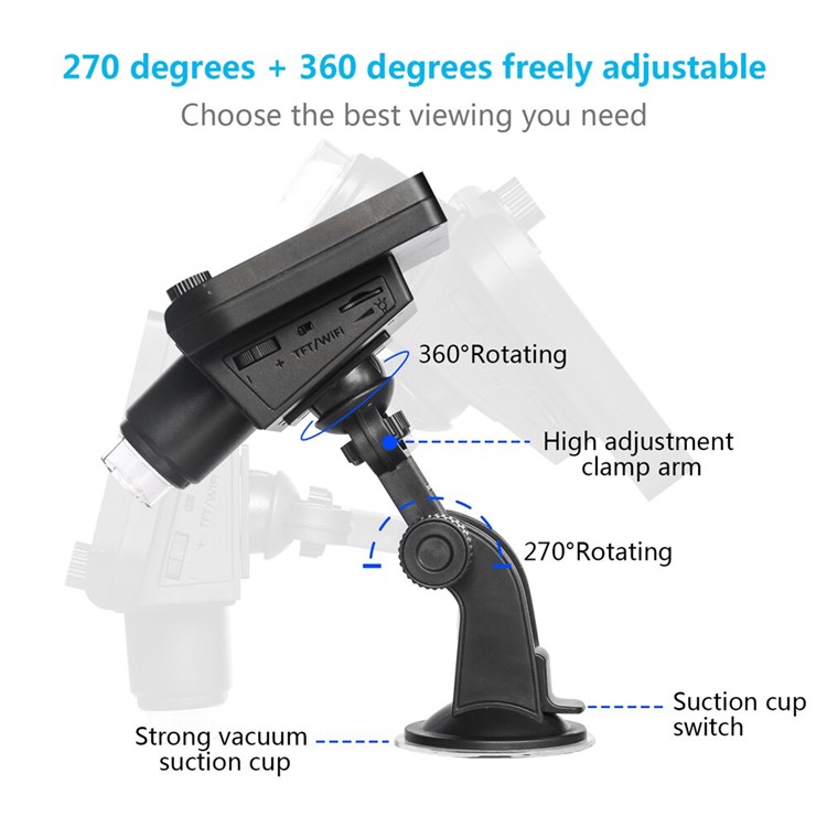 Inskam317 2.0MP Wifi Wireless 4.3-inch with 8 LED Lights Suction Cup Bracket Display Microscope-4