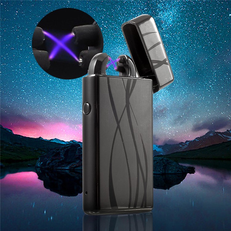 Streamline Pattern Electric Dual Arc Metal Lighter USB Rechargeable - Grey-1