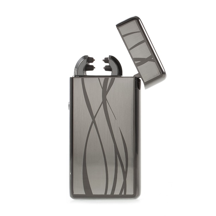 Streamline Pattern Electric Dual Arc Metal Lighter USB Rechargeable - Grey-10