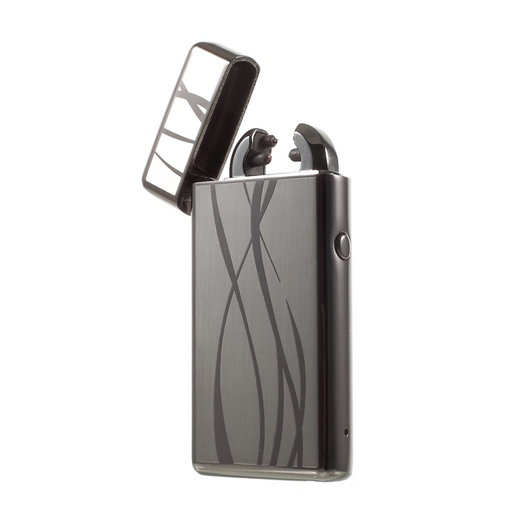 Streamline Pattern Electric Dual Arc Metal Lighter USB Rechargeable - Grey-6