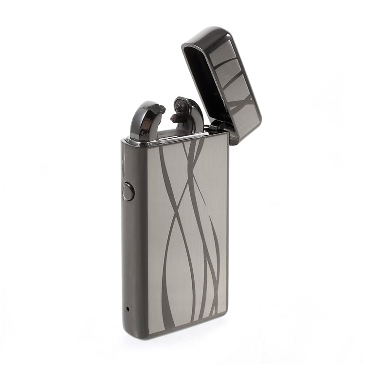 Streamline Pattern Electric Dual Arc Metal Lighter USB Rechargeable - Grey-9