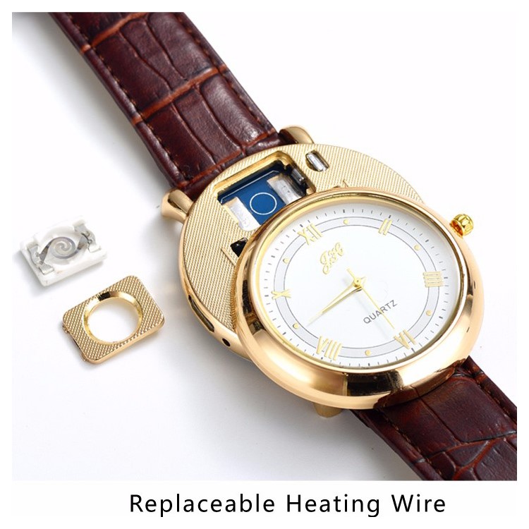 Rechargeable USB Lighter Watch Quartz Wristwatch Windproof JH-358-1