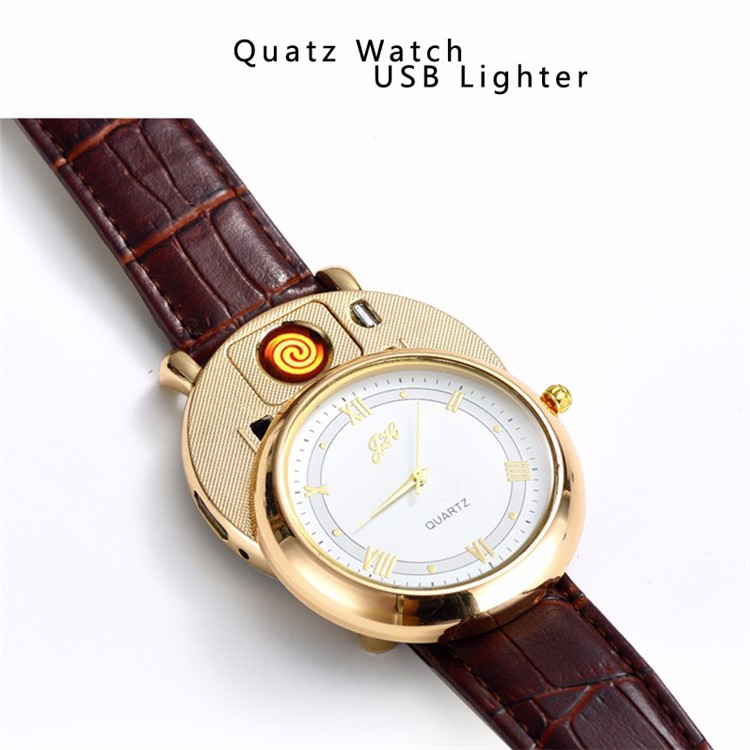 Rechargeable USB Lighter Watch Quartz Wristwatch Windproof JH-358-2