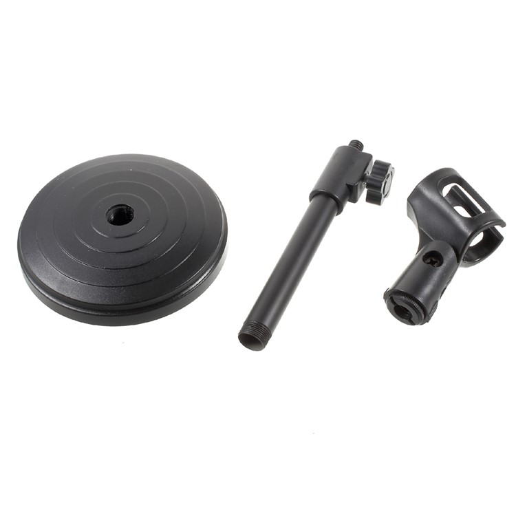 Height Adjustable Desk Microphone Stand Plastic Base with Mic Clip - Black-9