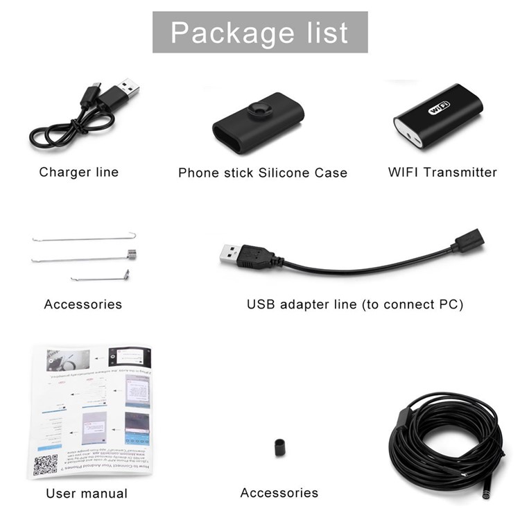 2.0MP Wireless Endoscope WiFi Borescope Video Inspection Camera for iOS and Android Phones - Black-9