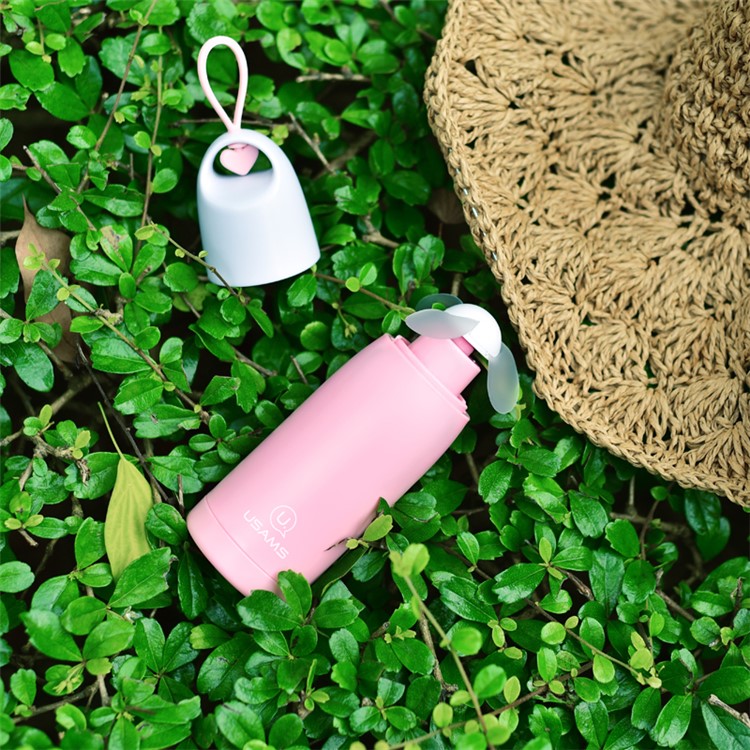 USAMS US-ZB022 Mini Portable Power Bank Bottle Shape Handheld Fan - Pink-1