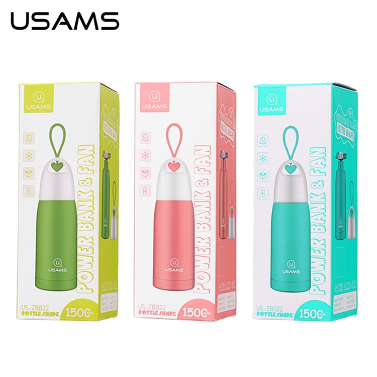 USAMS US-ZB022 Mini Portable Power Bank Bottle Shape Handheld Fan - Pink-4