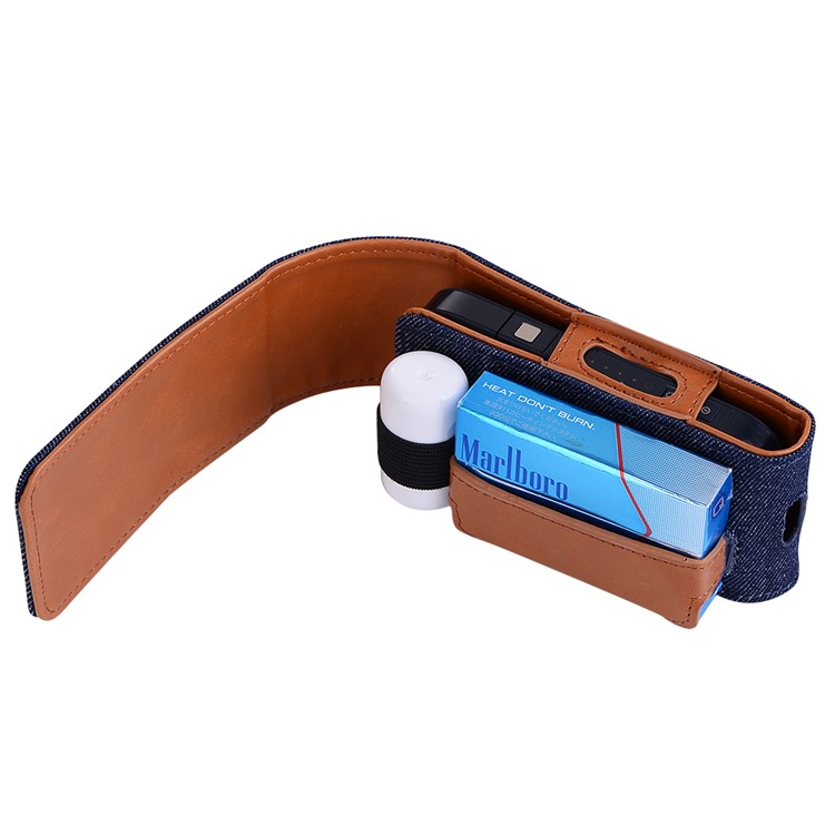 Jean Cloth Vertical Flip Cover Holder Case for IQOS Electronic Cigarette - Black-3