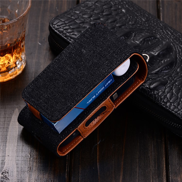 Jean Cloth Vertical Flip Cover Holder Case for IQOS Electronic Cigarette - Black-5