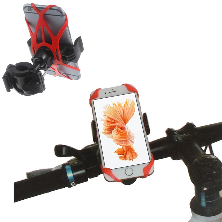 Suporte de montagem de guiador de bicicleta com correia de ligação de borracha para iPhone 6s Plus / Galaxy Note5 Etc - vermelho-1