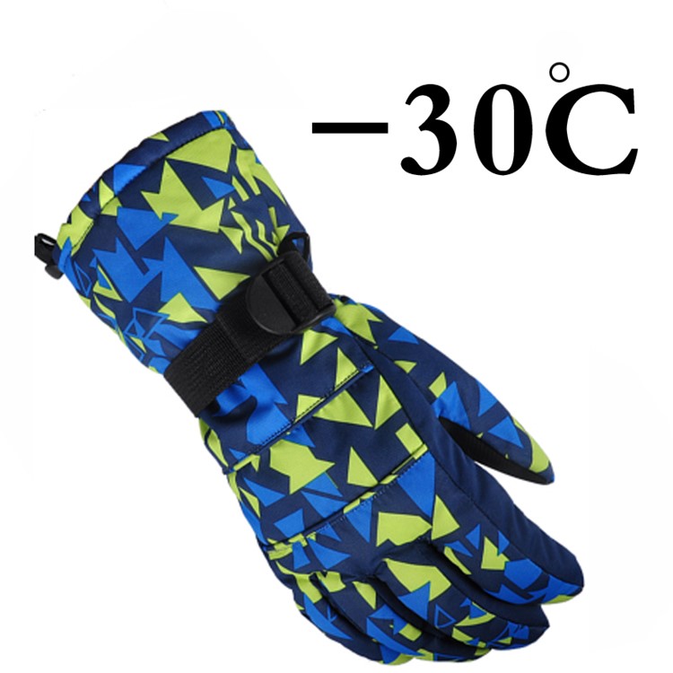 Thick Winter Riding Skiing Gloves Full Finger Waterproof Wind-proof Gloves for Adults - Geometric Pattern, Size: L-1