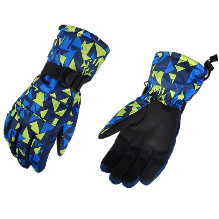 Thick Winter Riding Skiing Gloves Full Finger Waterproof Wind-proof Gloves for Adults - Geometric Pattern, Size: L-3