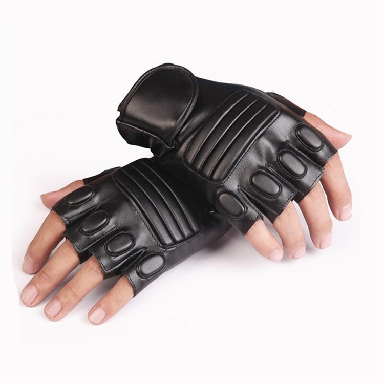 1 Pair of CTSMART 008 Half-finger PU Leather Gloves Cycling Climbing Sports Gloves - Black-1