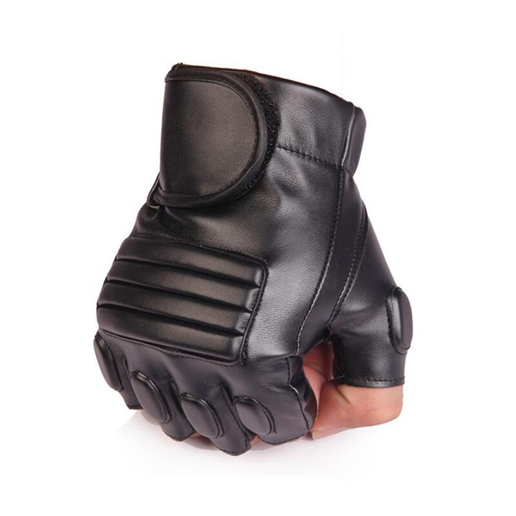 1 Pair of CTSMART 008 Half-finger PU Leather Gloves Cycling Climbing Sports Gloves - Black-2